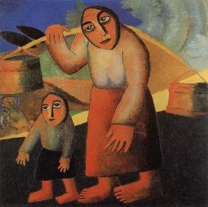 Kazimir Severinovich Malevich - A Peasant Woman With Buckets And A Child