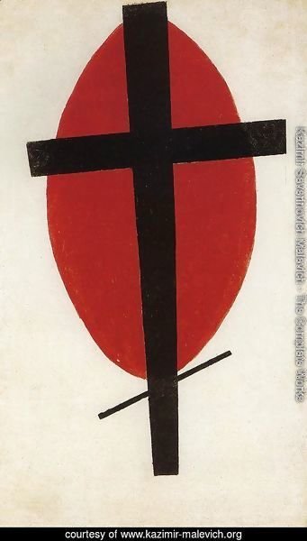 Black cross on a red oval